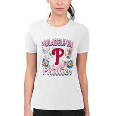 Philadelphia Phillies G-III 4Her by Carl Banks Women's Super-Slim Fit Lightweight Flowers Graphic T-Shirt White