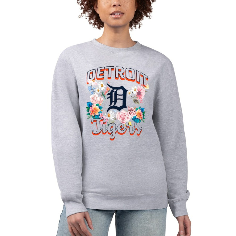Detroit Tigers G-III 4Her by Carl Banks Women's Flowers Graphic Pullover Sweatshirt Heather Gray