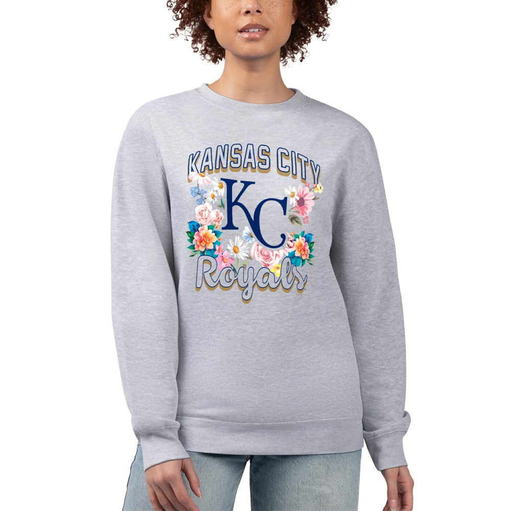 Kansas City Royals G-III 4Her by Carl Banks Women's Flowers Graphic Pullover Sweatshirt Heather Gray