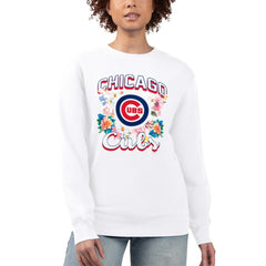 Chicago Cubs G-III 4Her by Carl Banks Women's Flowers Graphic Pullover Sweatshirt White