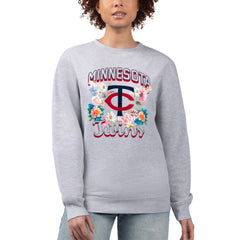 Minnesota Twins G-III 4Her by Carl Banks Women's Flowers Graphic Pullover Sweatshirt Heather Gray