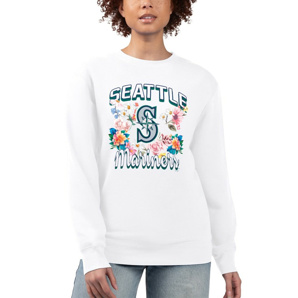 Seattle Mariners G-III 4Her by Carl Banks Women's Flowers Graphic Pullover Sweatshirt White