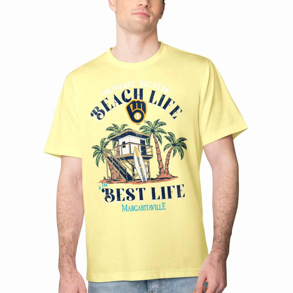 Milwaukee Brewers Margaritaville Beach Hut Graphic T-Shirt Yellow