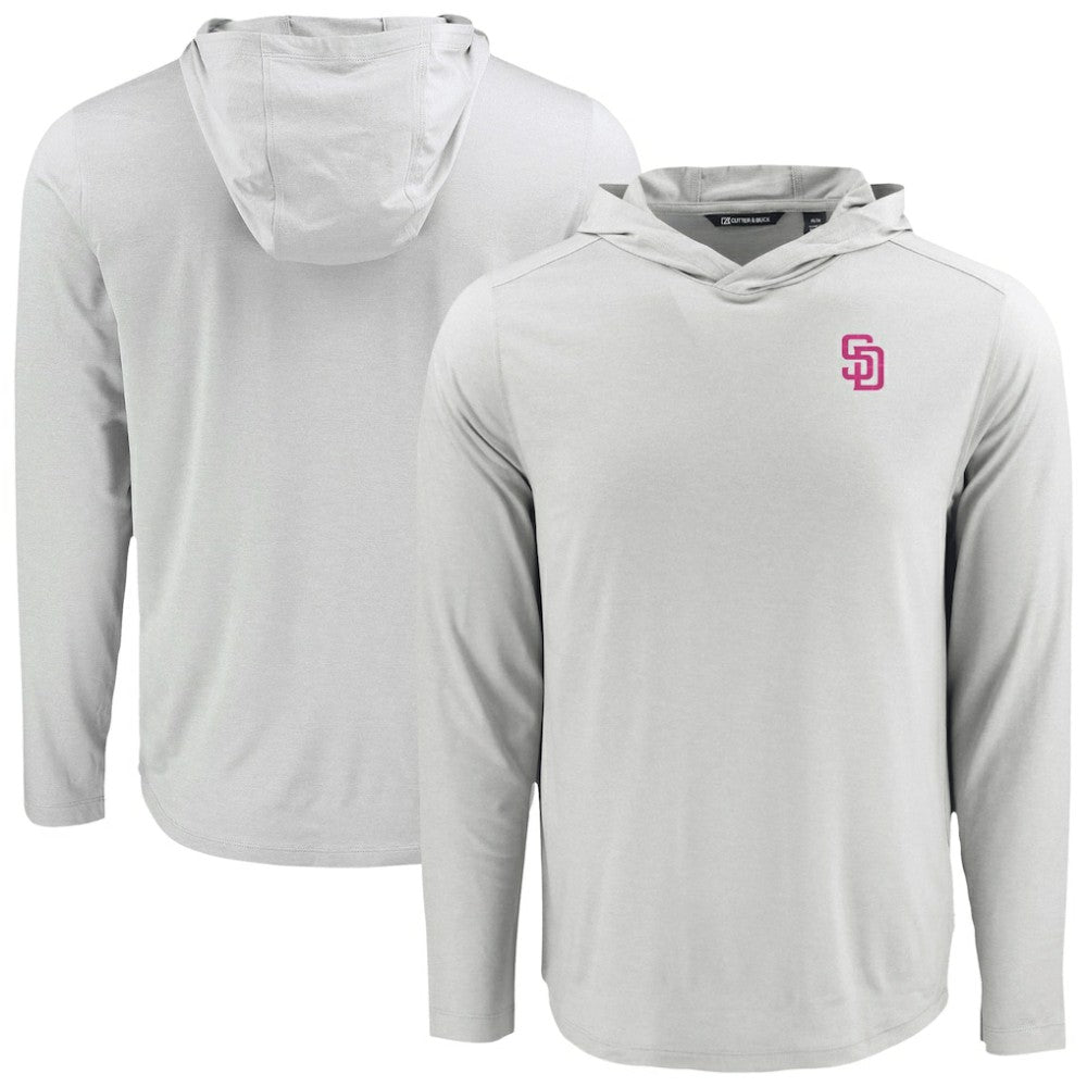 San Diego Padres Cutter & Buck Coastline Epic Comfort Recycled Eco Hoodie Long Sleeve T-Shirt Gray