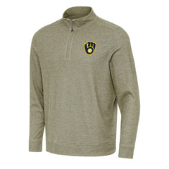 Milwaukee Brewers Antigua Subtle Quarter-Zip Sweatshirt Heather Olive