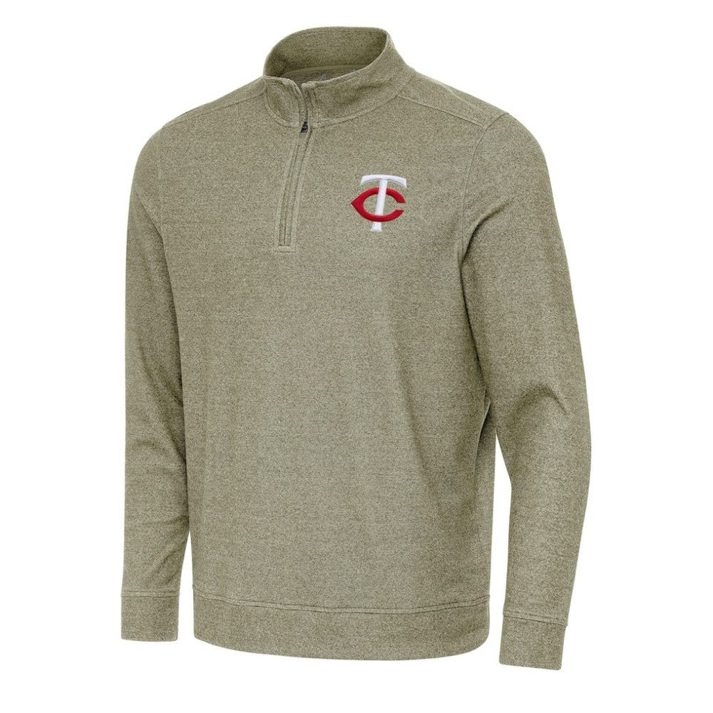 Minnesota Twins Antigua Subtle Quarter-Zip Sweatshirt Heather Olive