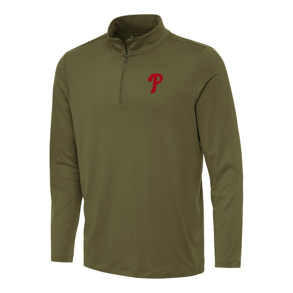 Philadelphia Phillies Antigua Reprocess Quarter-Zip Top Olive