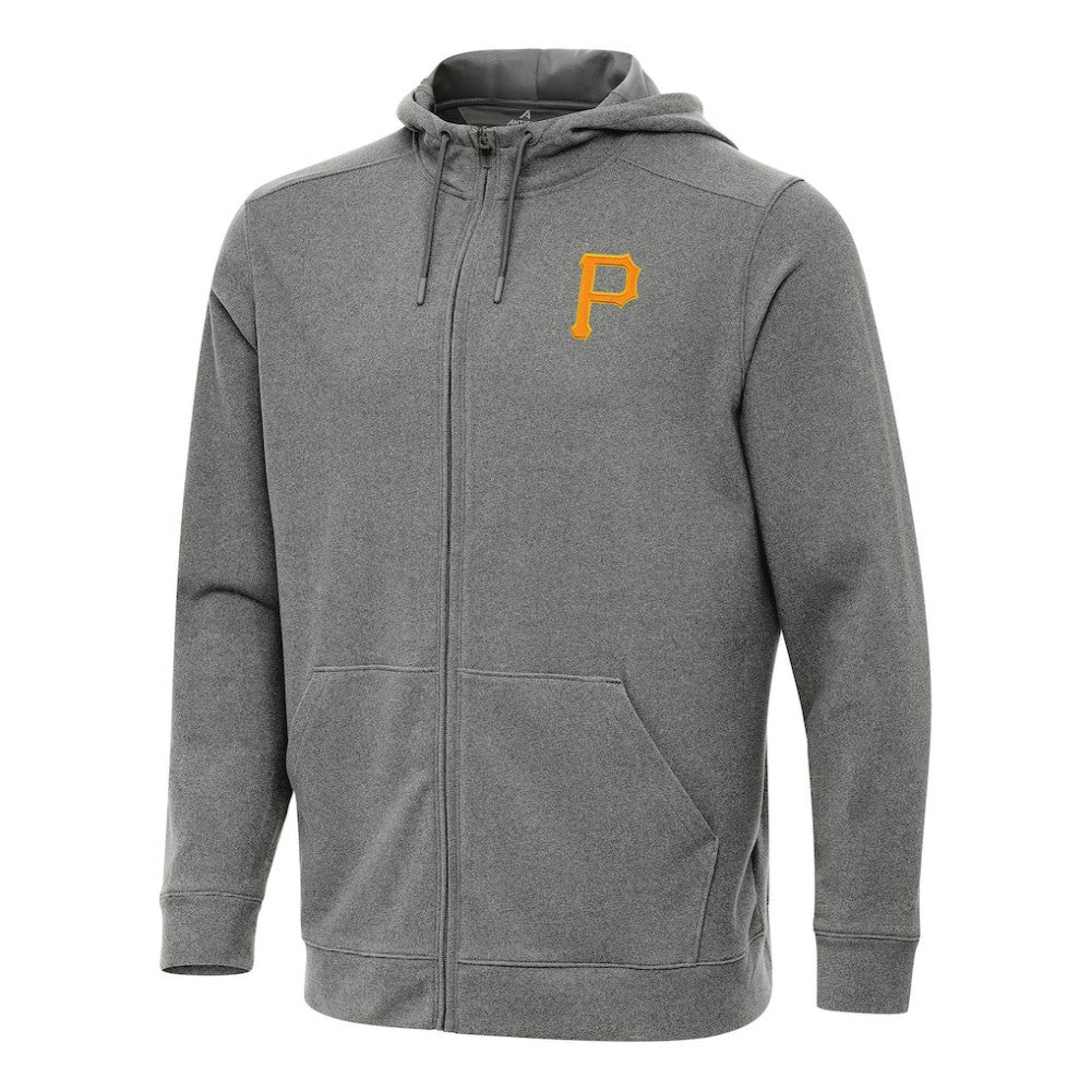 Pittsburgh Pirates Antigua Effortless Full-Zip Hooded Jacket Heather Black