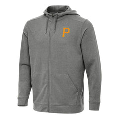 Pittsburgh Pirates Antigua Effortless Full-Zip Hooded Jacket Heather Black