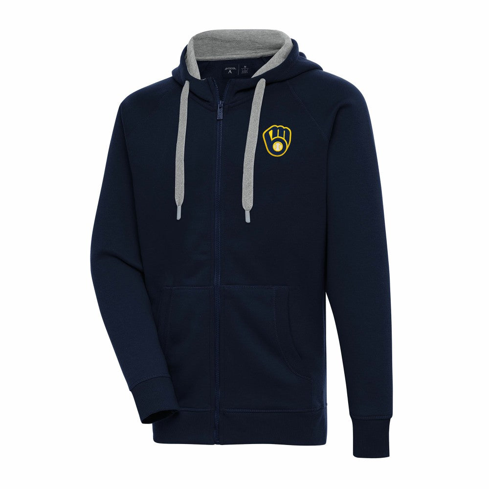 Milwaukee Brewers Antigua Big & Tall Victory Full-Zip Hoodie Jacket Navy