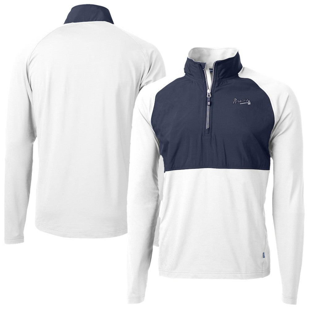 Atlanta Braves Cutter & Buck Adapt Eco Hybrid Raglan DryTec Quarter-Zip Jacket White