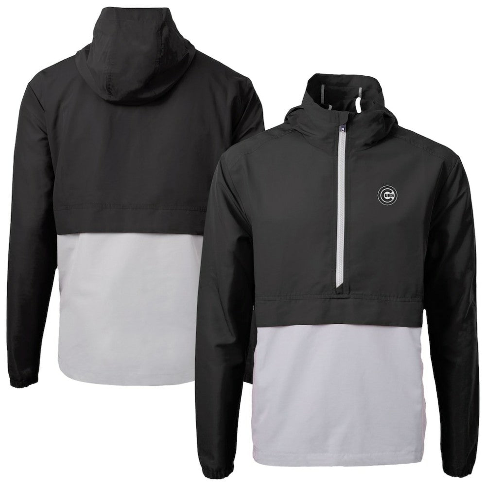Chicago Cubs Cutter & Buck Charter Eco Recycled Anorak Half-Zip Hoodie Jacket Black/Gray
