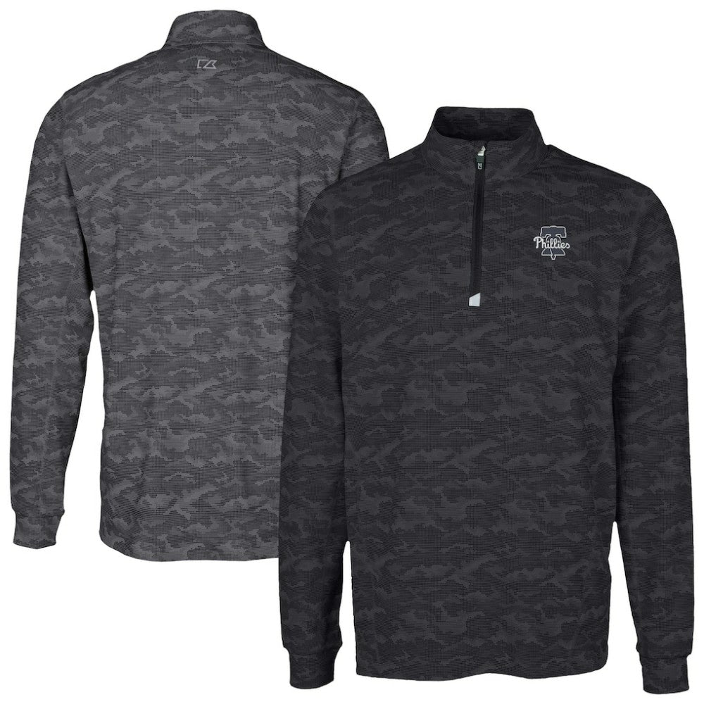 Philadelphia Phillies Cutter & Buck Traverse Eco Camo Tri-Blend DryTec Quarter-Zip Top Black