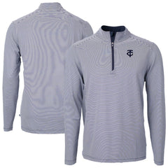 Minnesota Twins Cutter & Buck Virtue Eco Pique Micro Stripe Quarter-Zip Jacket Navy