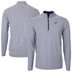 New York Yankees Cutter & Buck Virtue Eco Pique Micro Stripe Quarter-Zip Jacket Navy