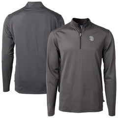 San Diego Padres Cutter & Buck Virtue Eco Pique Micro Stripe Quarter-Zip Jacket Black