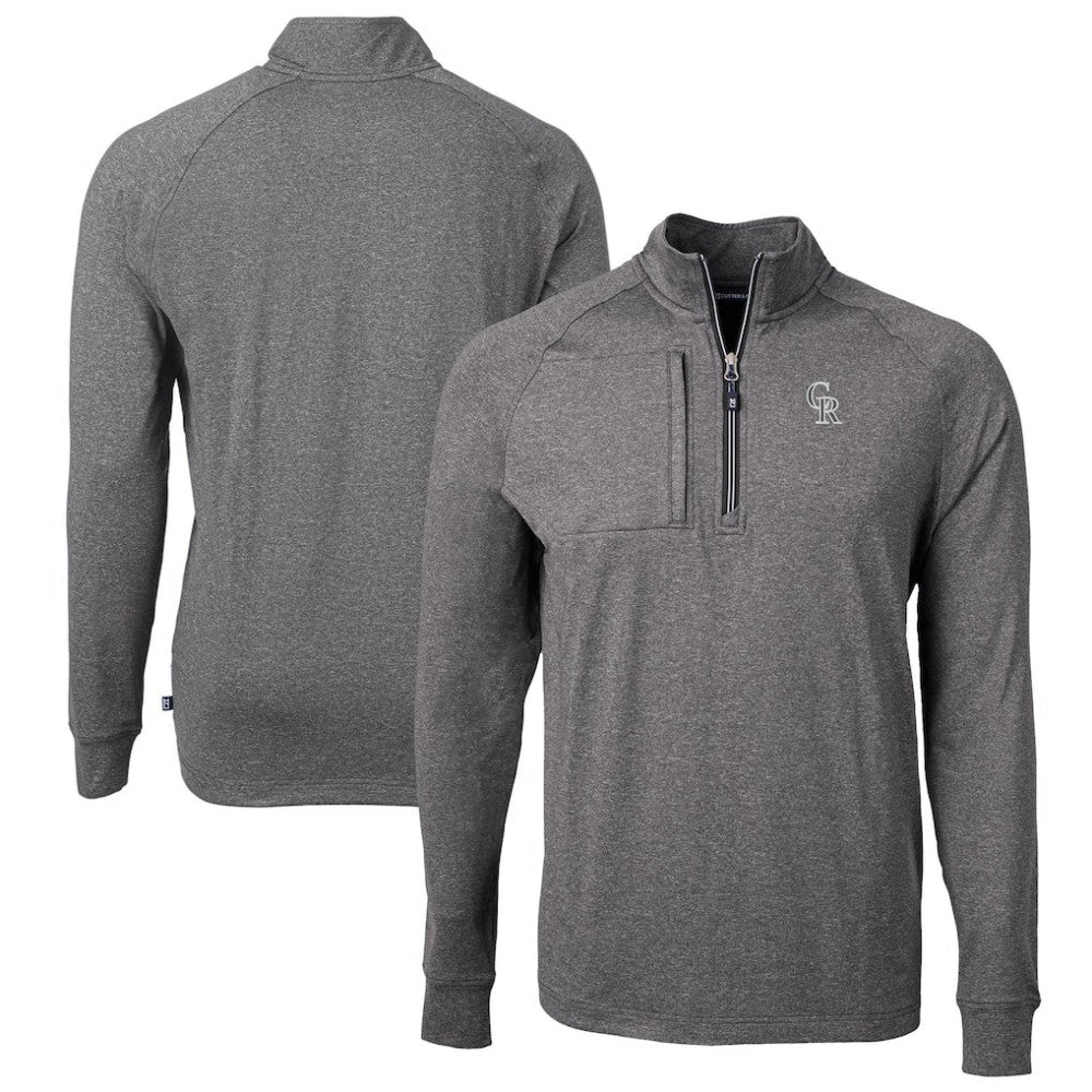 Colorado Rockies Cutter & Buck Big & Tall Adapt Eco Raglan Quarter-Zip Jacket Heather Black