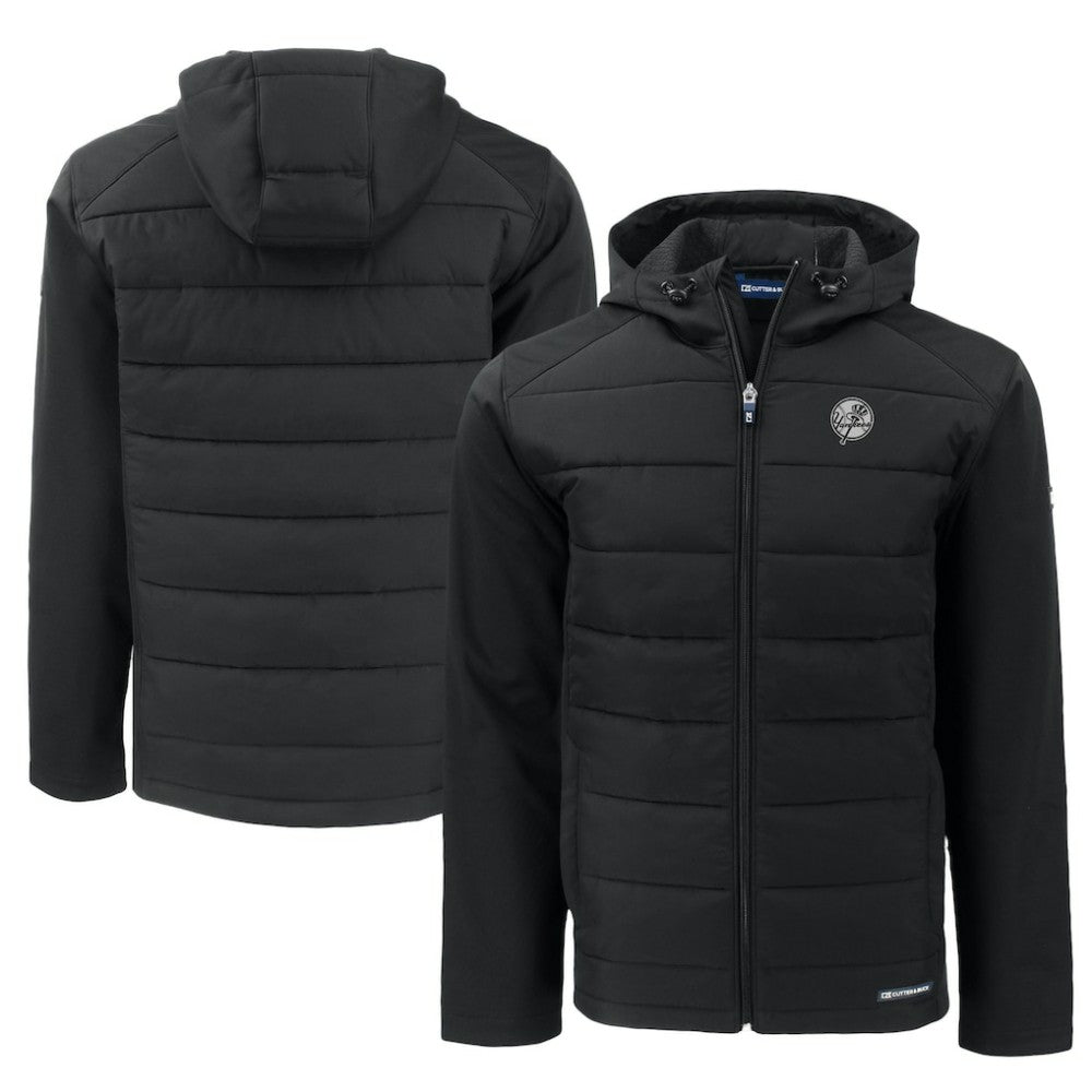 New York Yankees Cutter & Buck Big & Tall Evoke Hybrid Eco Softshell Recycled Full-Zip Hooded PrimaLoft Jacket Black