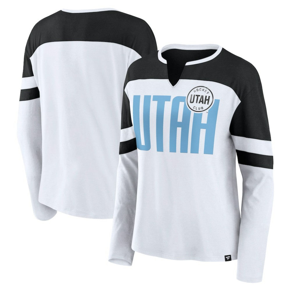 Utah Mammoth Fanatics Women's Frozen Notch Neck Bi-Blend Long Sleeve T-Shirt White