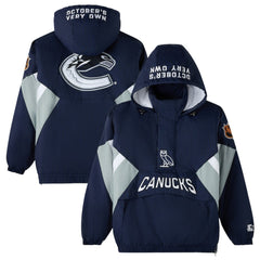 Vancouver Canucks OVO x Starter Half-Zip Hooded Jacket Blue