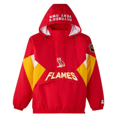 Calgary Flames OVO x Starter Half-Zip Hooded Jacket Red