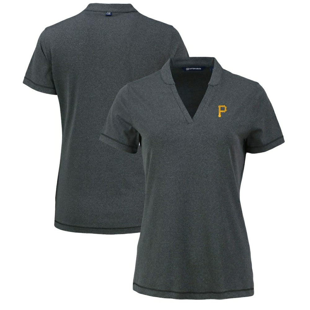 Pittsburgh Pirates Cutter & Buck Women's Forge Stretch Blade DryTec V-Neck Polo Heather Black