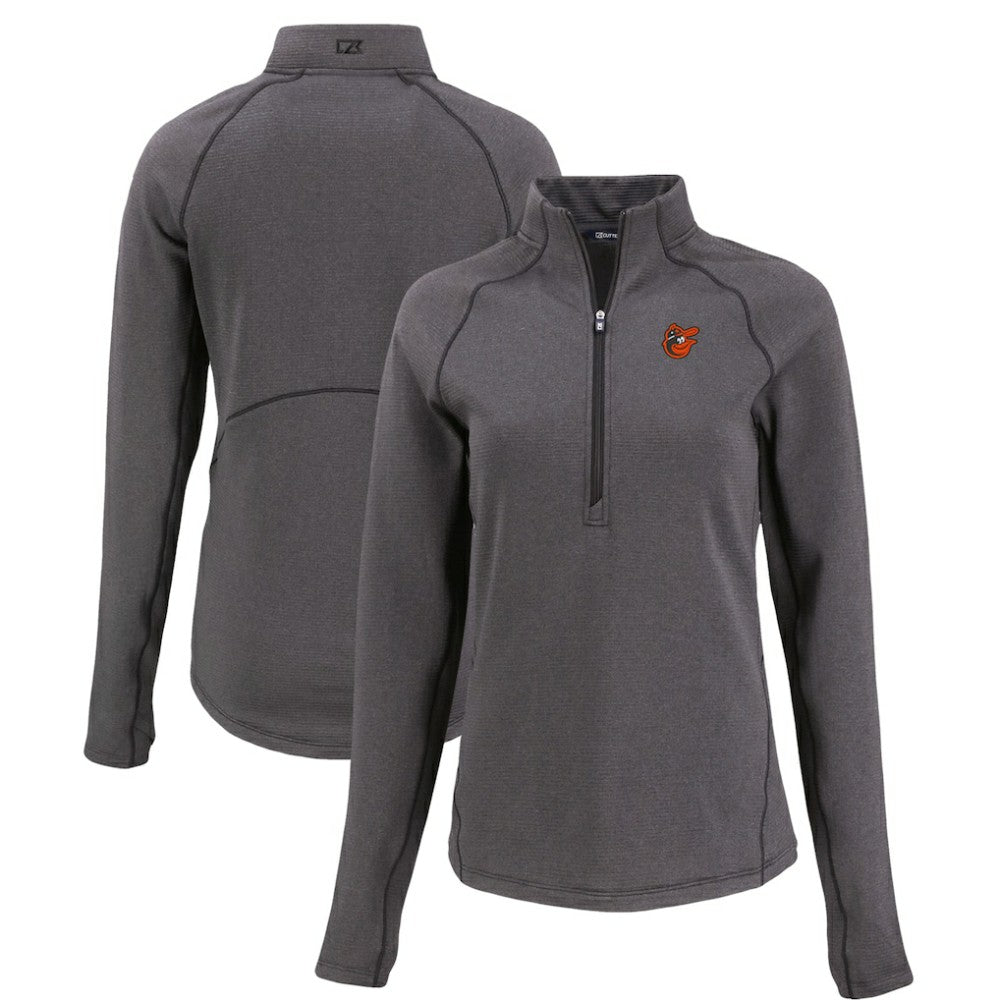 Baltimore Orioles Cutter & Buck Women's Peshastin Eco Fleece Recycled Raglan Half-Zip Top Heather Black