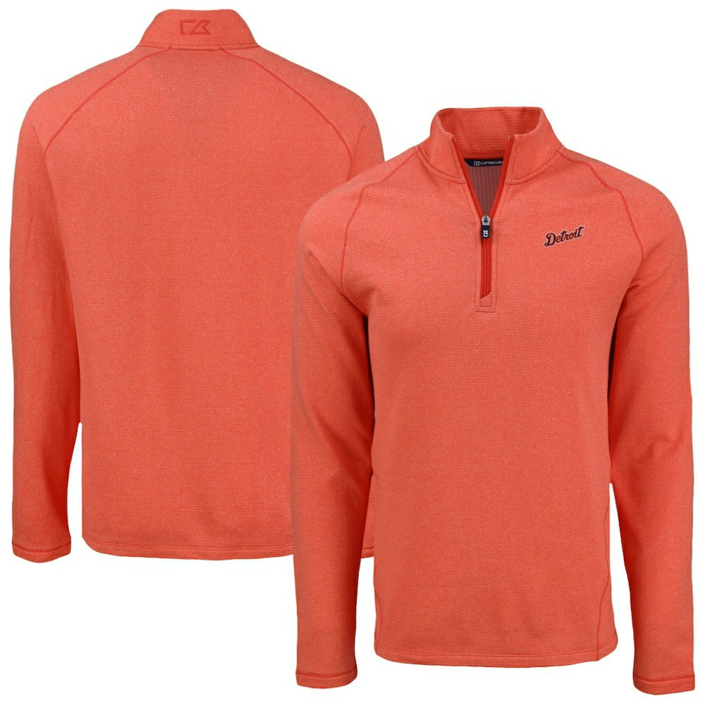 Detroit Tigers Cutter & Buck Peshastin Eco Fleece Recycled Raglan Quarter-Zip Top Heather Orange