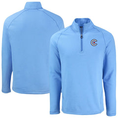 Chicago Cubs Cutter & Buck Peshastin Eco Fleece Recycled Raglan Quarter-Zip Top Heather Light Blue