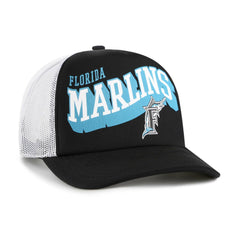 Miami Marlins Meander Foam Trucker Snapback Hat Black | 47 brand