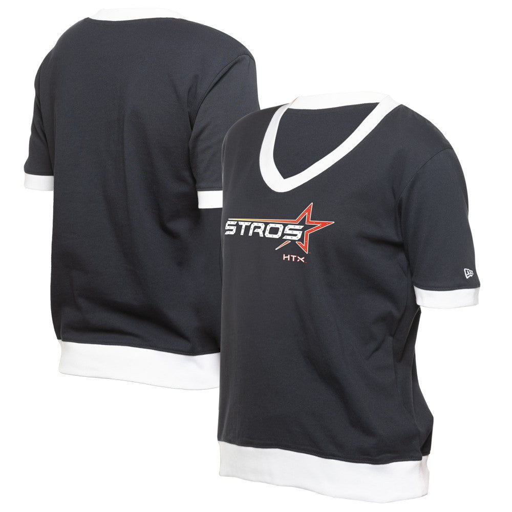 Houston Astros Women's 2025 City Connect Rhinestone V-Neck T-Shirt Navy | New Era
