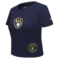 Milwaukee Brewers Pro Standard Women's Game Day Classics Baby Doll Cropped T-Shirt Navy