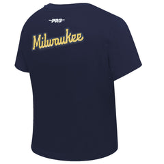 Milwaukee Brewers Pro Standard Women's Game Day Classics Baby Doll Cropped T-Shirt Navy