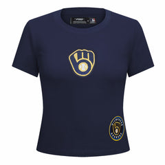 Milwaukee Brewers Pro Standard Women's Game Day Classics Baby Doll Cropped T-Shirt Navy