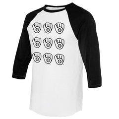 Milwaukee Brewers Tiny Turnip Women's Logo Grid 3/4 Sleeve Raglan T-Shirt White/Black