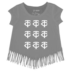 Minnesota Twins Tiny Turnip Girls Youth Logo Grid Fringe T-Shirt Gray