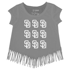 San Diego Padres Tiny Turnip Girls Youth Logo Grid Fringe T-Shirt Gray