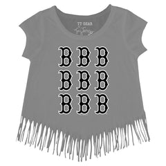 Boston Red Sox Tiny Turnip Girls Youth Logo Grid Fringe T-Shirt Gray