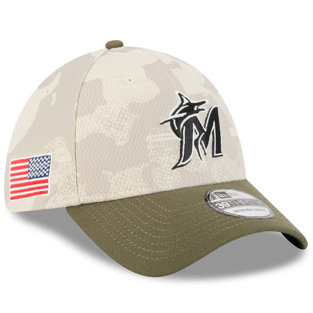 Miami Marlins 2025 Armed Forces Day 39THIRTY Flex Hat Light Beige/Olive | New Era