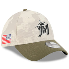 Miami Marlins 2025 Armed Forces Day 39THIRTY Flex Hat Light Beige/Olive | New Era