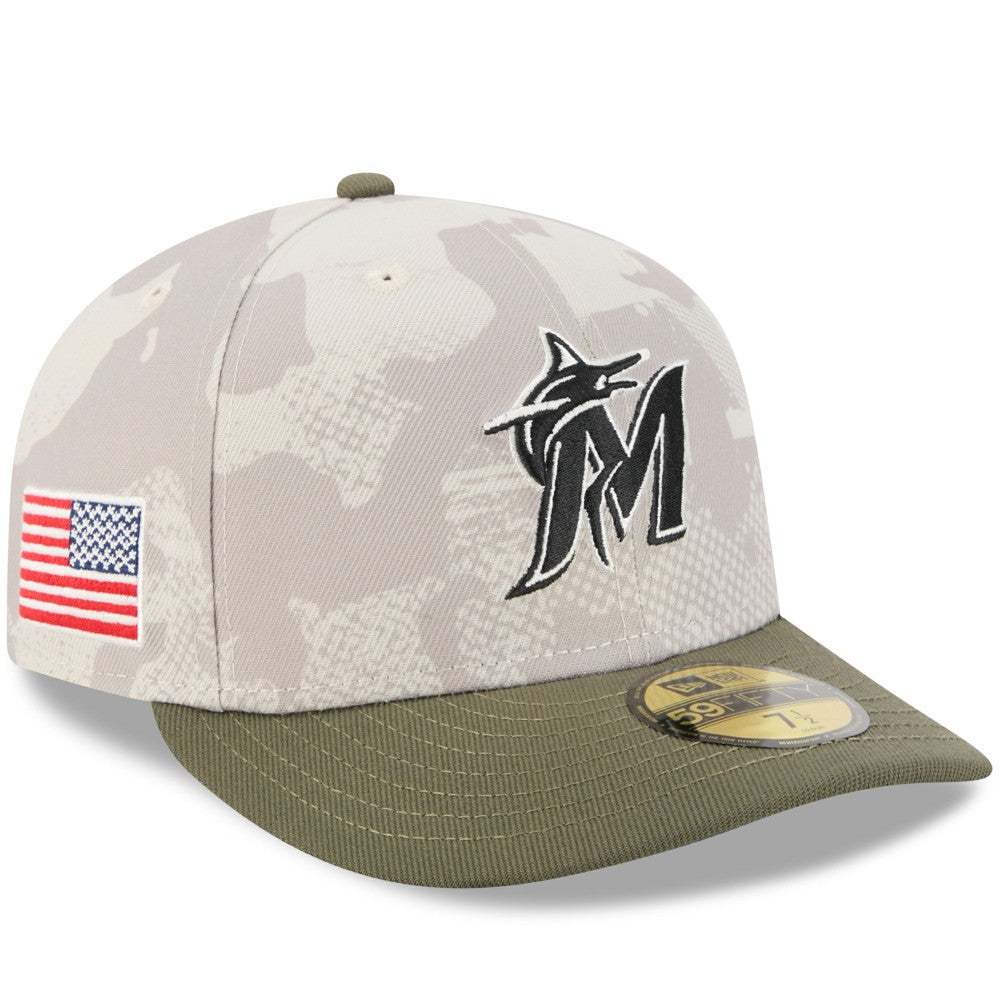 Miami Marlins 2025 Armed Forces Day 59FIFTY Fitted Hat Light Beige/Olive | New Era