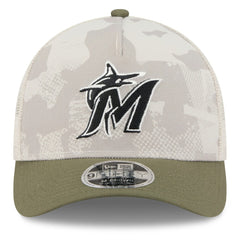 Miami Marlins 2025 Armed Forces Day 9FORTY M-Crown A-Frame Adjustable Hat Light Beige/Olive | New Era