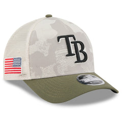 Tampa Bay Rays 2025 Armed Forces Day 9FORTY M-Crown A-Frame Adjustable Hat Light Beige/Olive | New Era