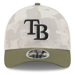 Tampa Bay Rays 2025 Armed Forces Day 9FORTY M-Crown A-Frame Adjustable Hat Light Beige/Olive | New Era