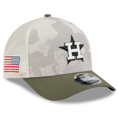 Houston Astros 2025 Armed Forces Day 9FORTY M-Crown A-Frame Adjustable Hat Light Beige/Olive | New Era