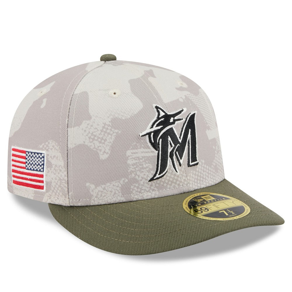Miami Marlins 2025 Armed Forces Day Low Profile 59FIFTY Fitted Hat Light Beige/Olive | New Era