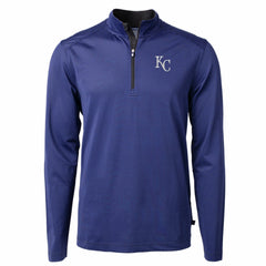 Kansas City Royals Cutter & Buck Big & Tall Virtue Eco Pique Micro Stripe Recycled Quarter-Zip Pullover Top Blue