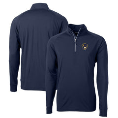 Milwaukee Brewers Cutter & Buck Big & Tall Adapt Eco Knit Stretch Recycled Raglan DryTec Quarter-Zip Top Navy