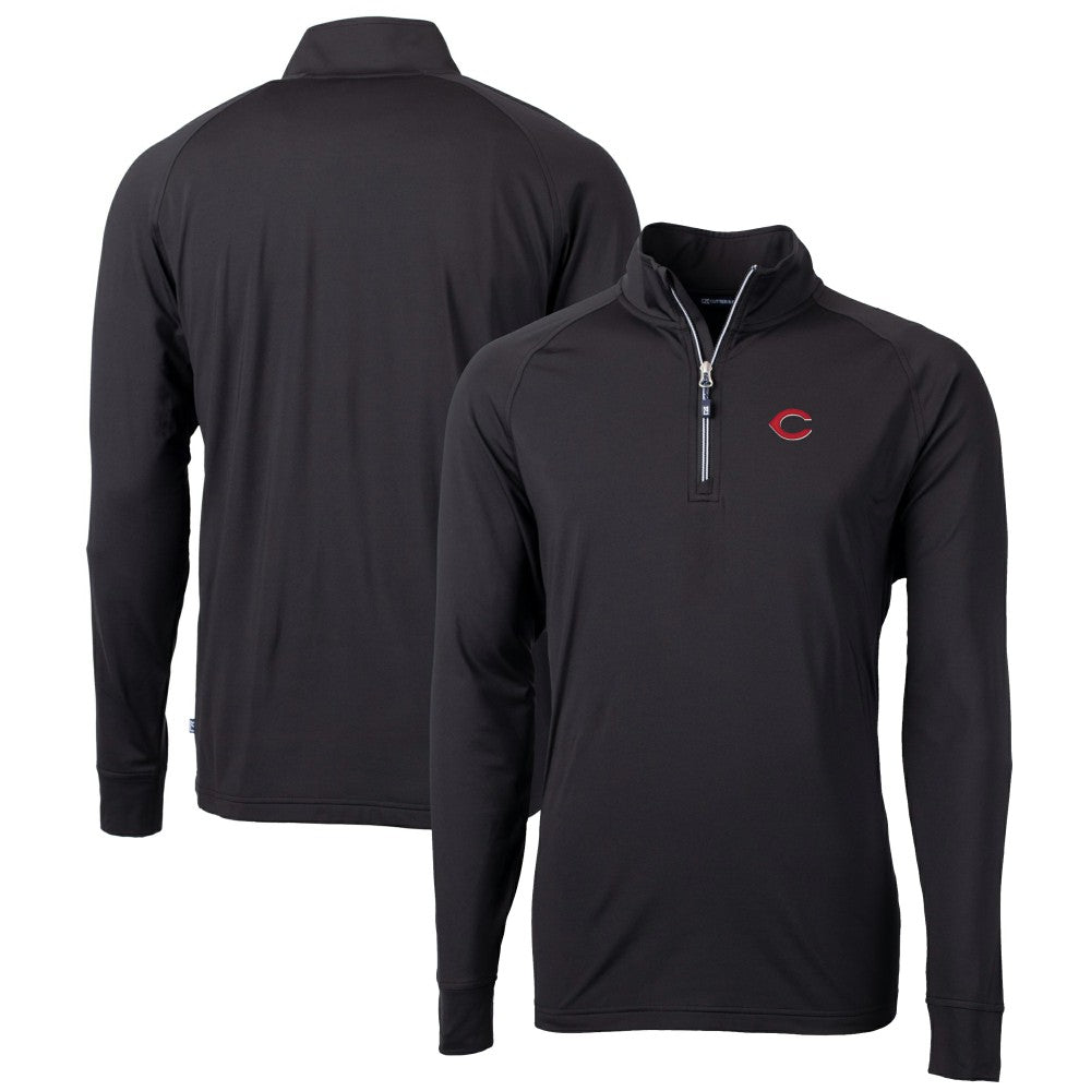 Cincinnati Reds Cutter & Buck Big & Tall Adapt Eco Knit Stretch Recycled Quarter-Zip Pullover Top Black