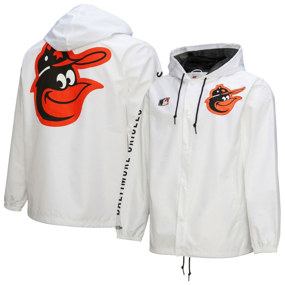Baltimore Orioles Vintage Full-Snap Hooded Coaches Jacket White | Mitchell & Ness